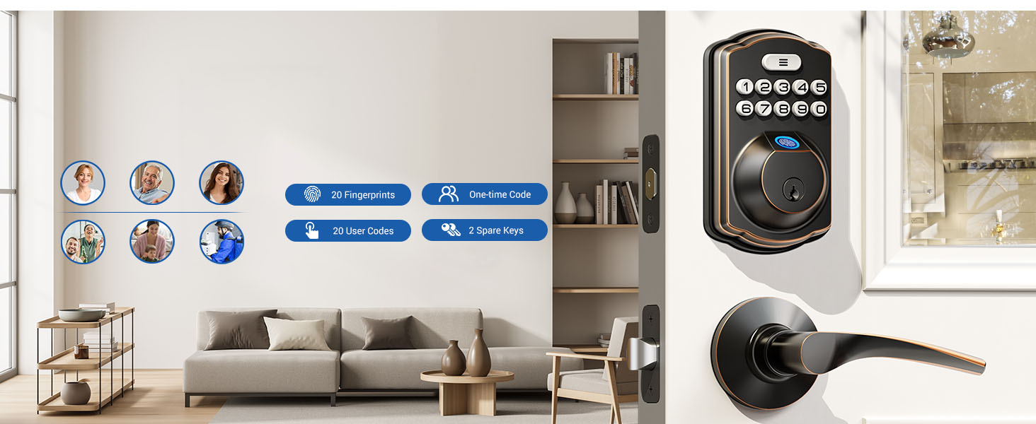biometric code fingerprint app smart door loks Code biométrique, application d'empreintes digitales, serrures de porte intelligentes