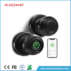 Poignée de porte à empreinte digitale Aidmi avec contrôle d'application adaptée aux chambres à coucher, vestiaires, appartements, bureaux, hôtels, noir mat