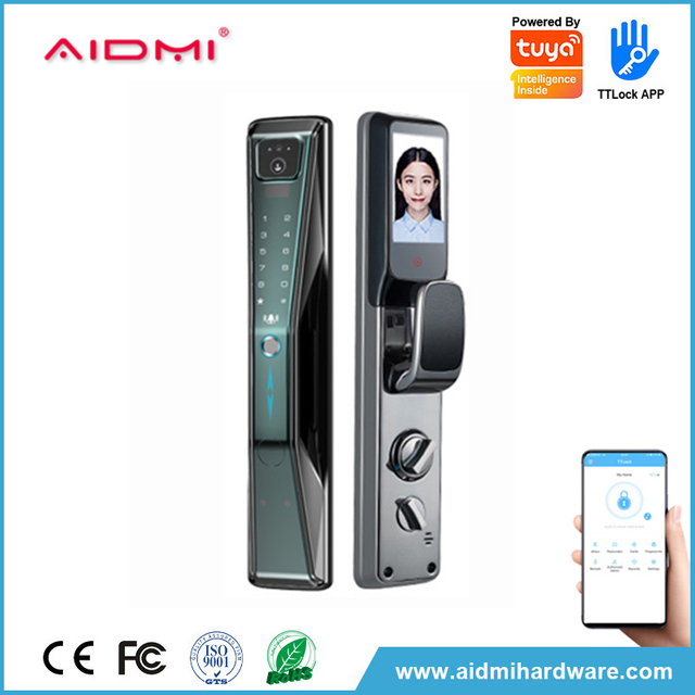 Aidmi vente en gros 3d reconnaissance faciale empreinte digitale entrée sans clé serrure de porte d'entrée intelligente avec caméra wifi